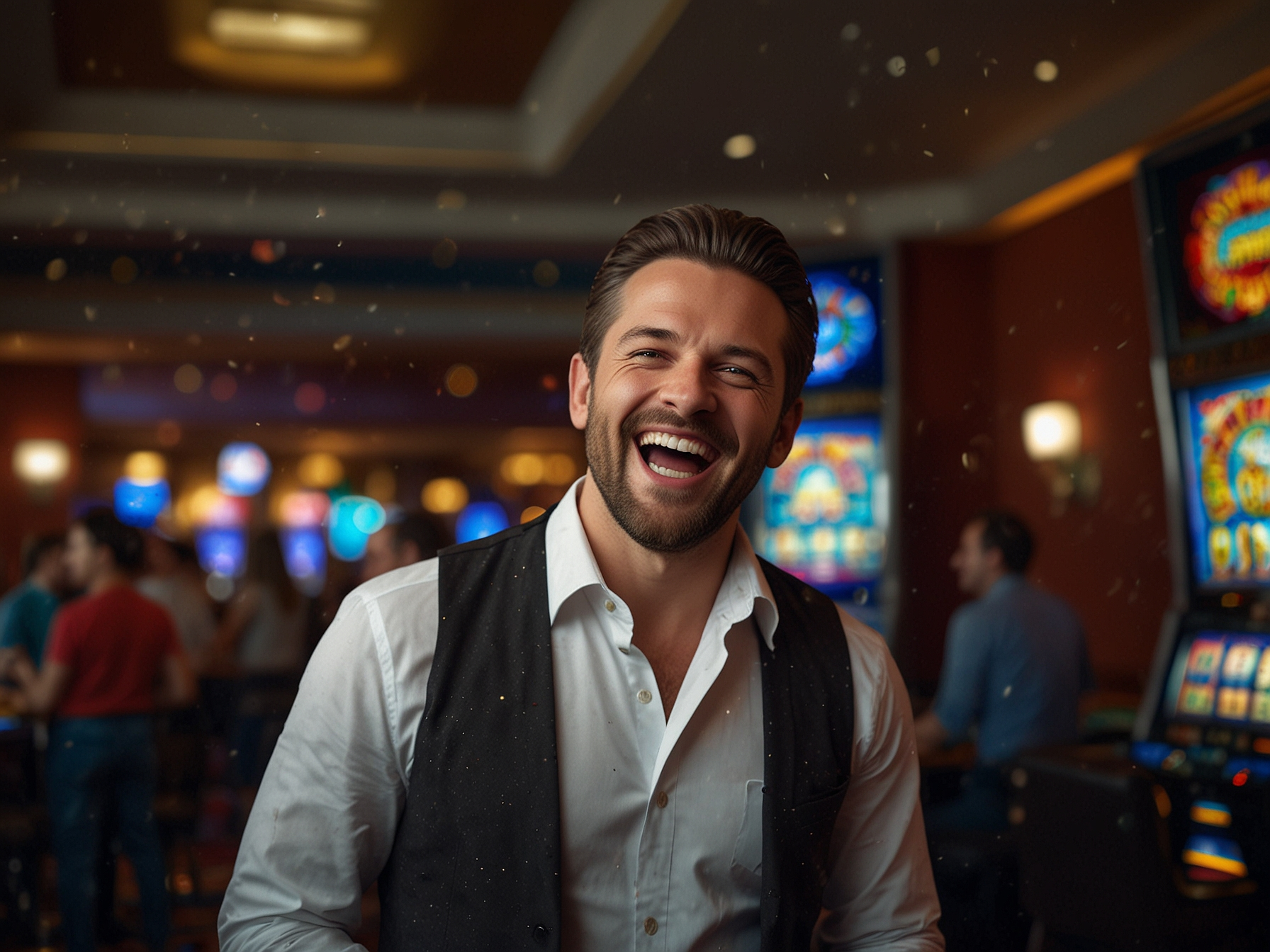 Winner celebrating at a casino slot machine